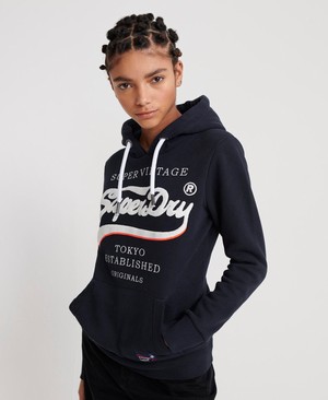 Superdry Super Vintage Női Kapucnis Pulóver Sötétkék | MVXOK7165